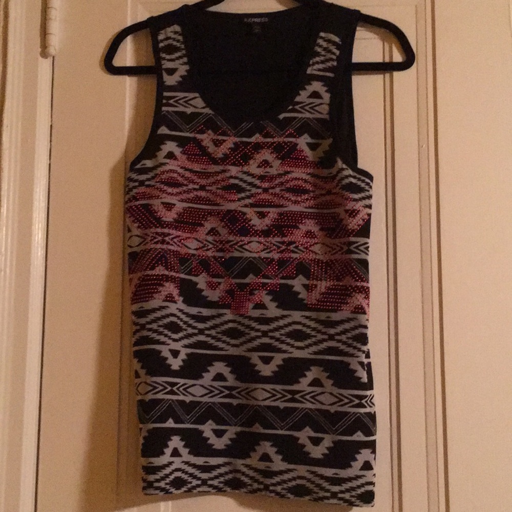 Black and white sleeveless top w/ red beading